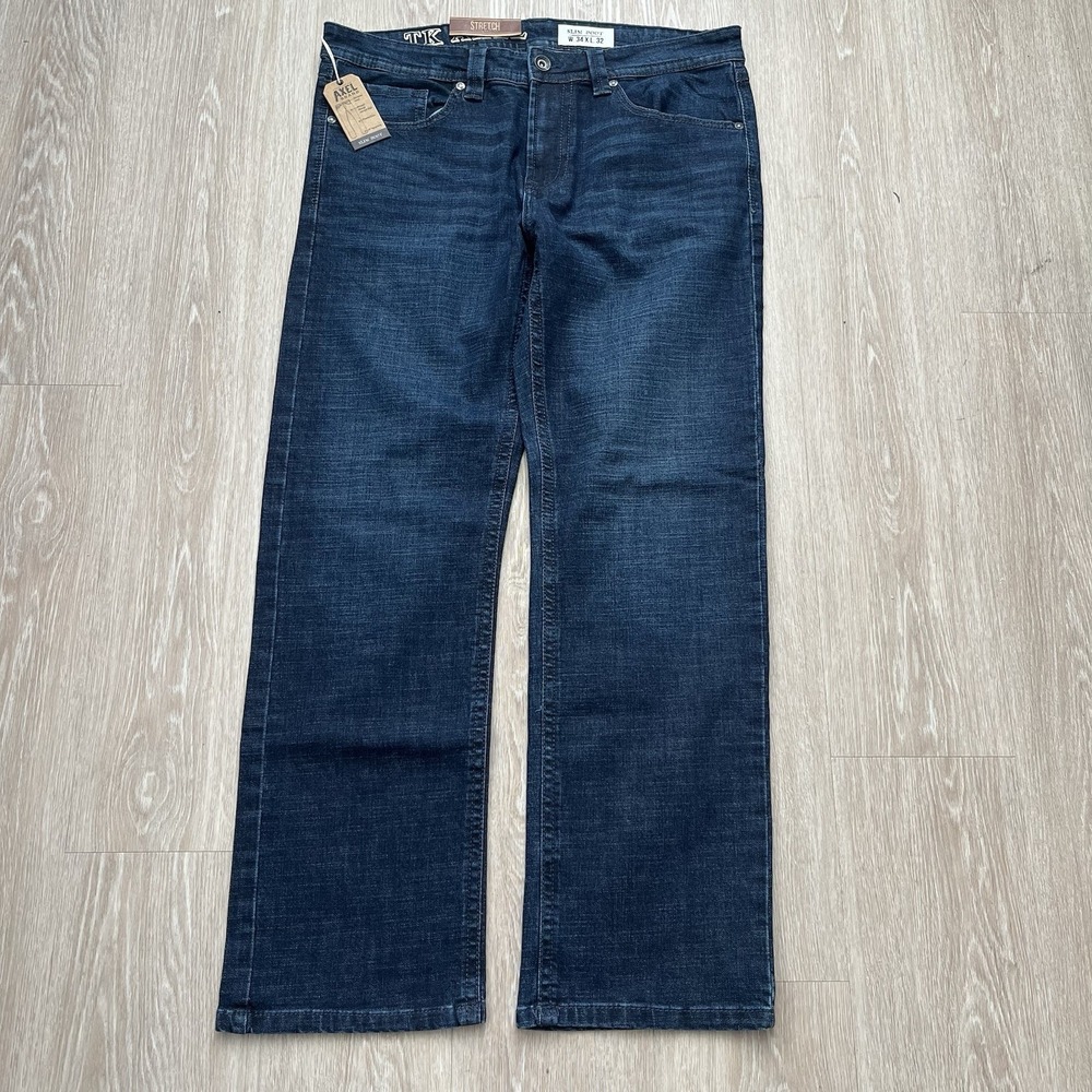 TK Axel Jeans Men's 34x32 Blue Denim Slim Boot Cut Stretch NWT MSRP $59